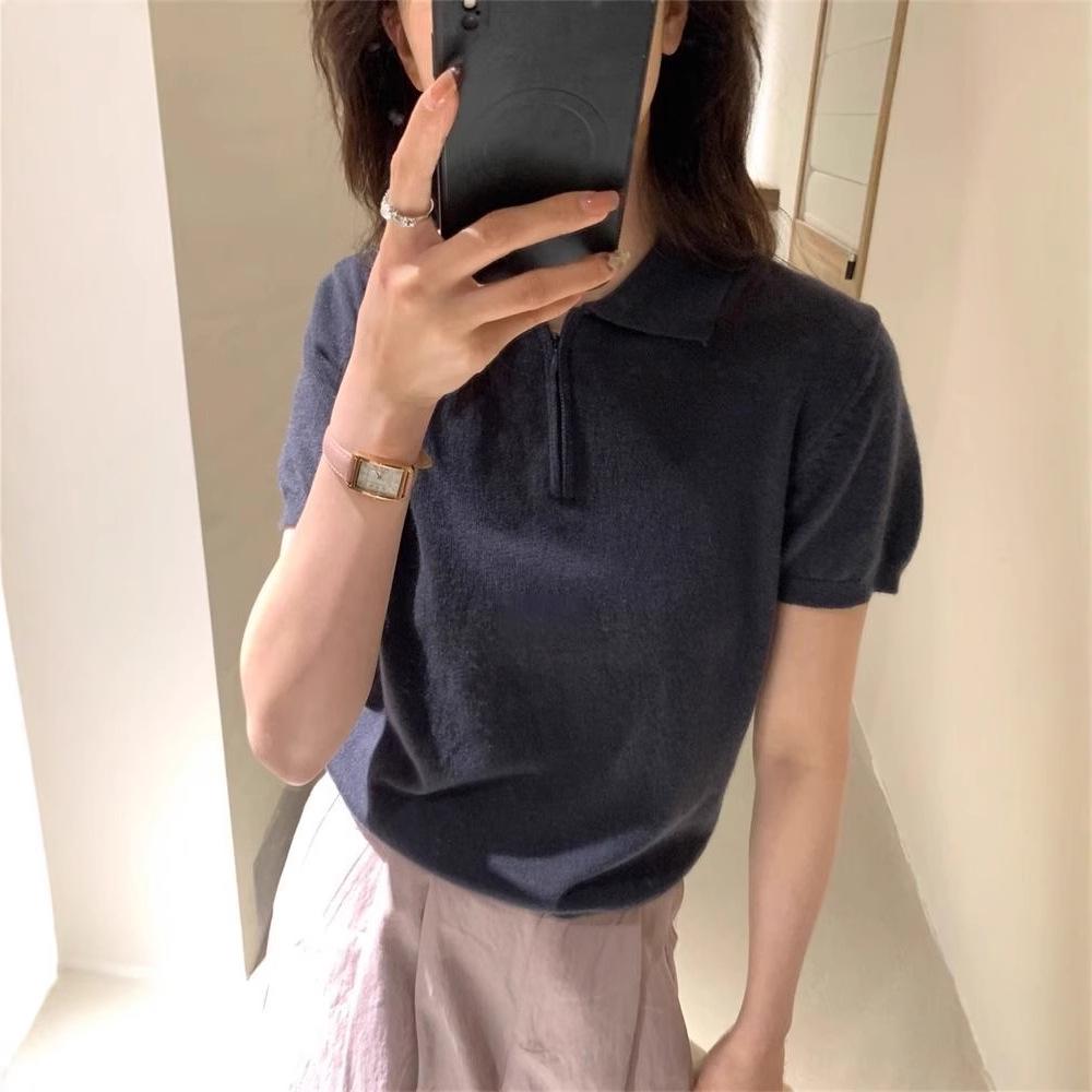 

Топ-поло с коротким рукавом и молнией до середины в корейском стиле XL