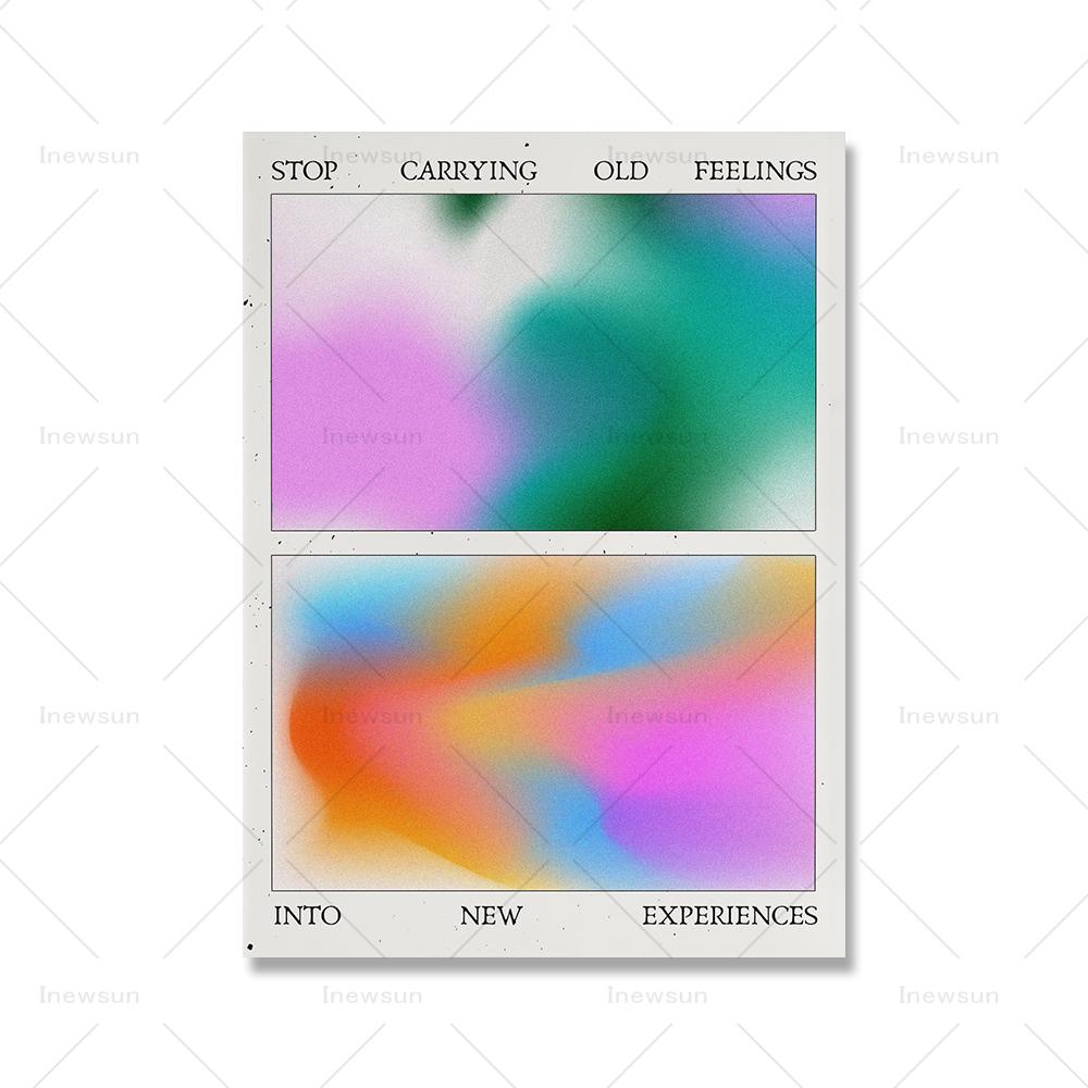 Trendy Retro Colorful Abstract Gradient Quote Wall Art Grainy Texture Modern Space Chrome Heart Canvas Painting Kitchen Decor