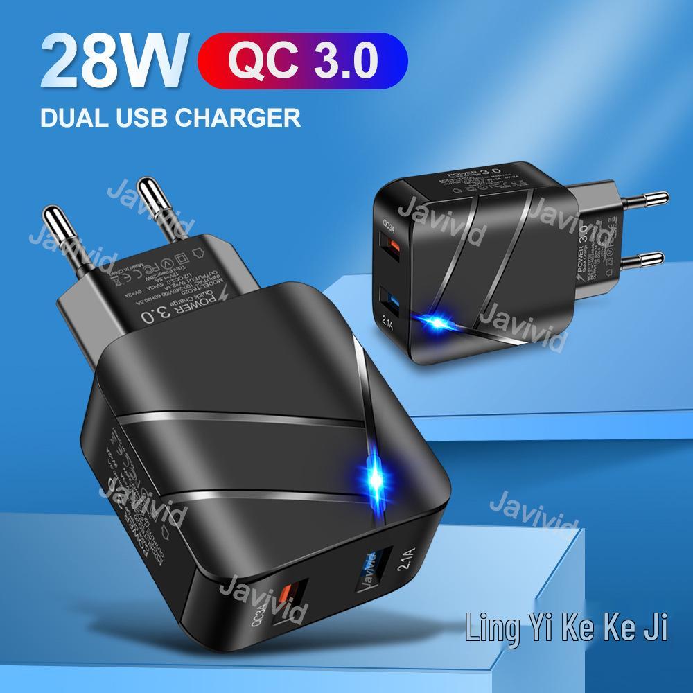 

QC3.0 Dual USB Fast Charger with LED Indicator - US/EU Standard. EU Black [Bare Device]