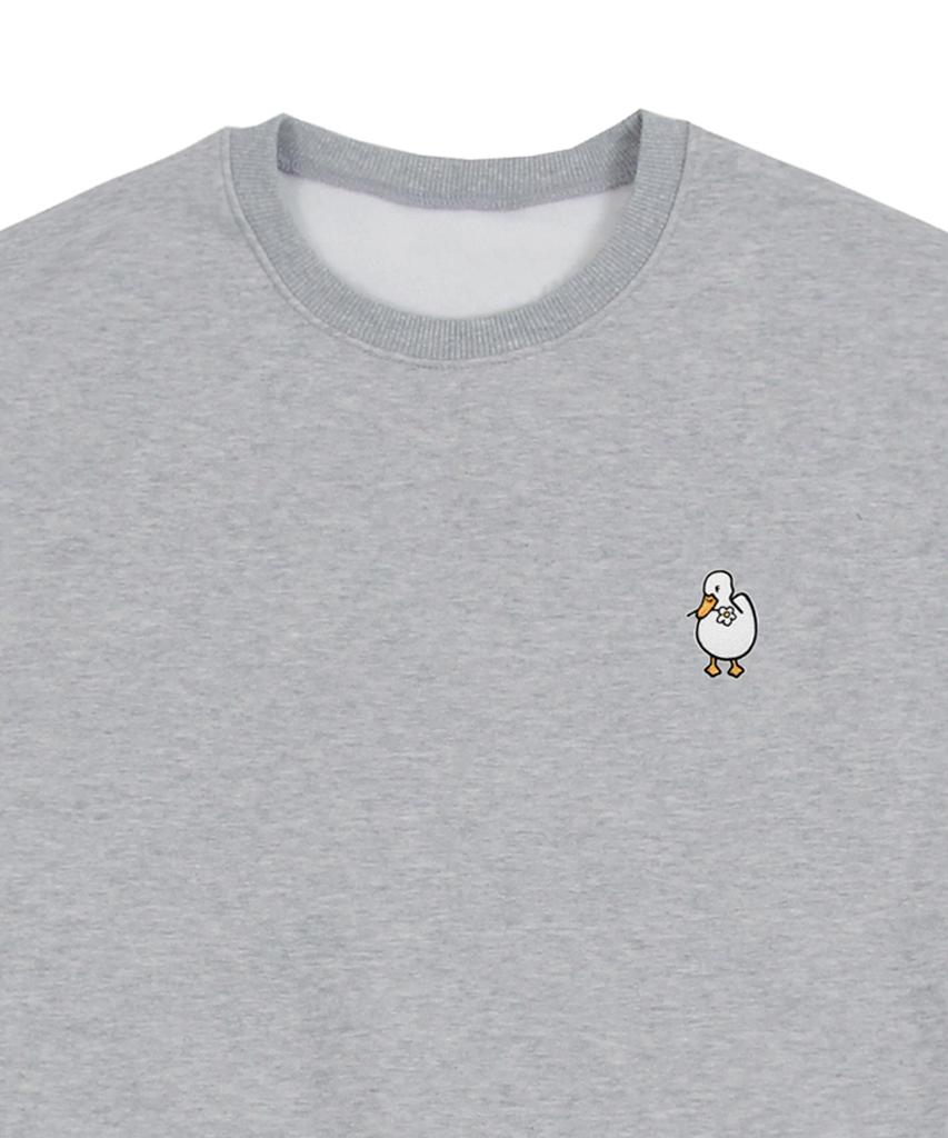 GRAVER [Unisex] Duck Flower Embroidered Smile Sweatshirt_Gray