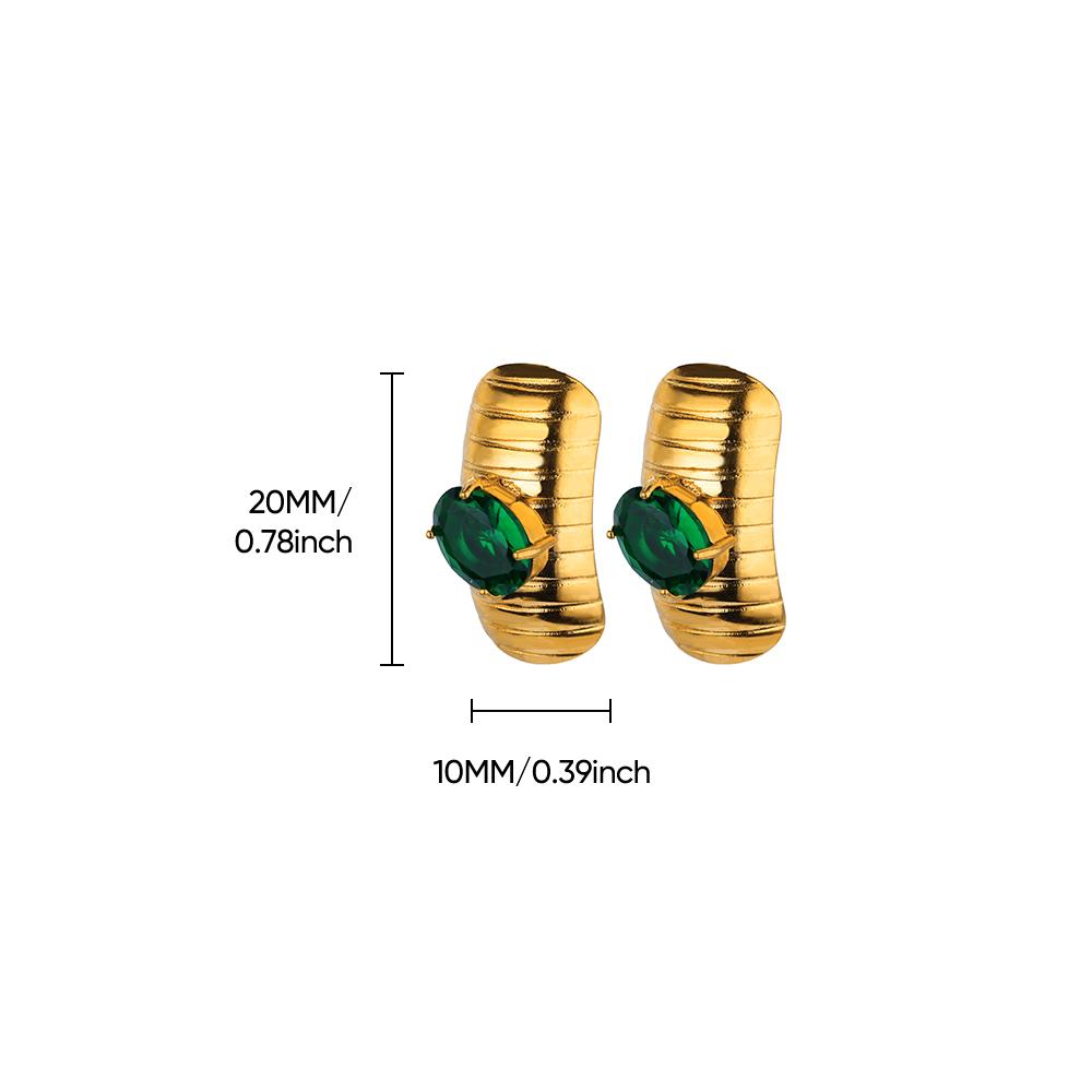 Green Zircon Rectangle Stud Earrings For Women Gold Color Stainless Steel Earring Christmas Wedding Waterproof Jewelry Gift