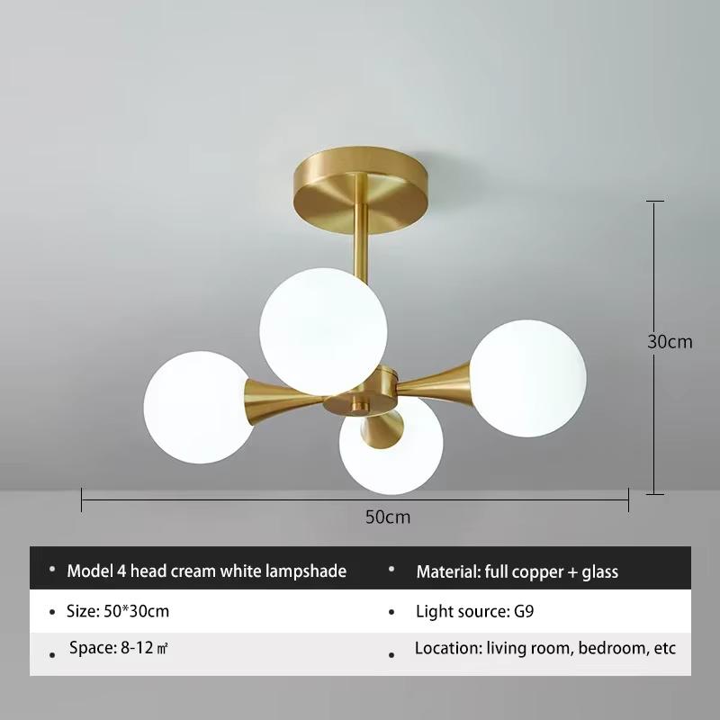 Minimalist Luxury Copper LED Ceiling Chandelier Nordic White Glass Ball Ceiling Lamps Living Dining Room Bedroom Light Fixture