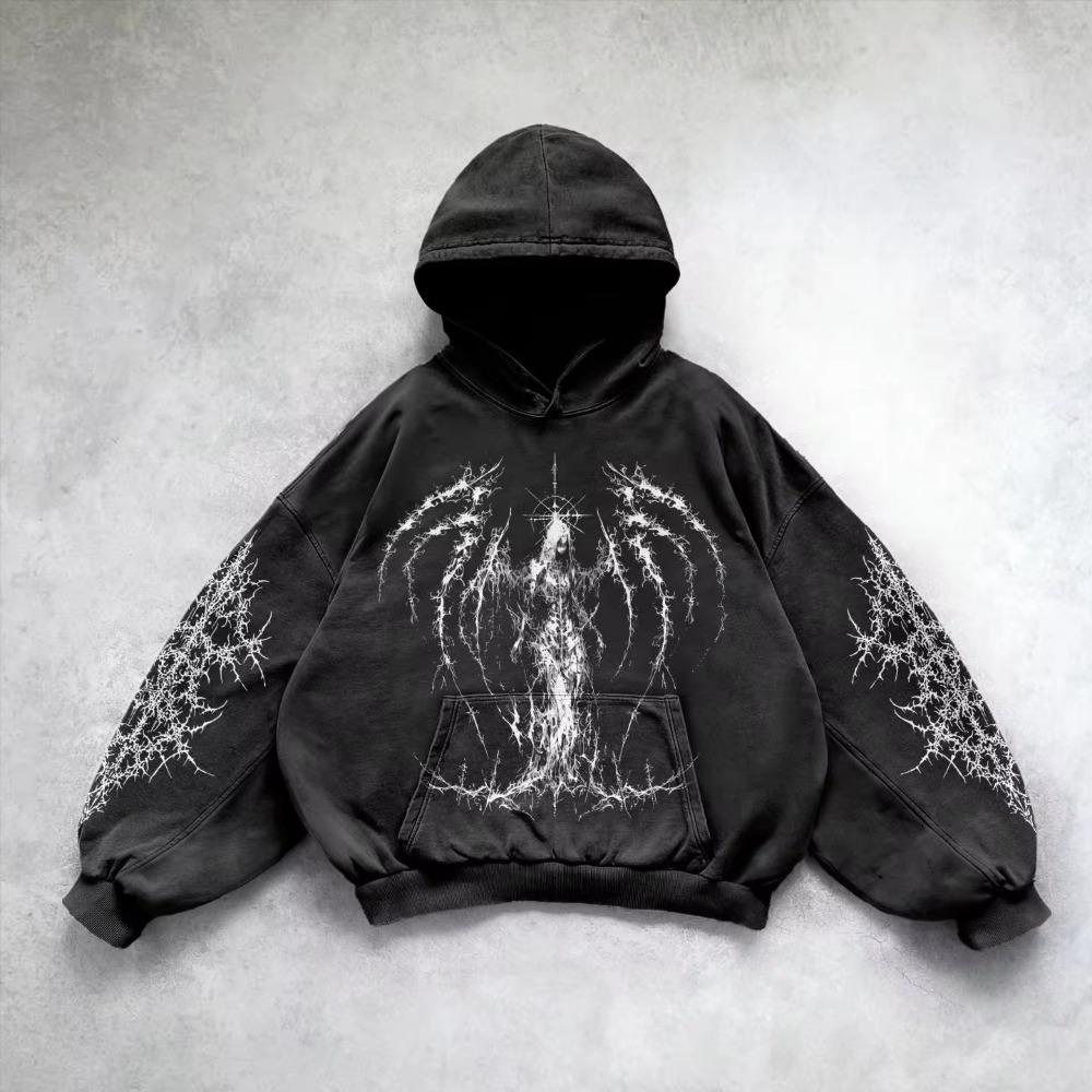Autumn Retro Gothic Graphic Print Hip Hop Hoodie for Men Women Y2k Punk Casual Pullover Kids Streetwear Sweatshirt Unisex Hoodies