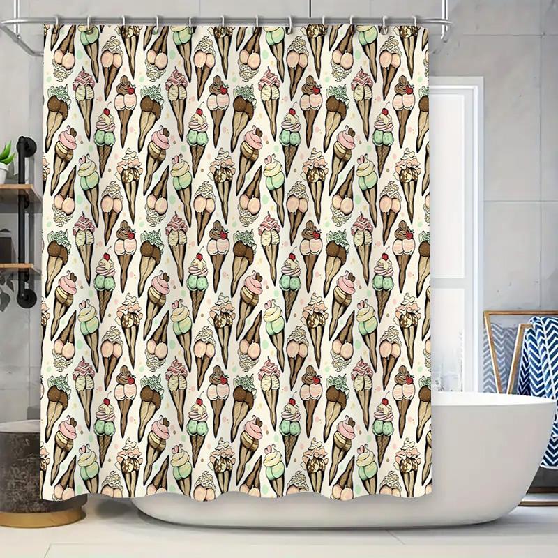 

Ice Cream Shower Curtain Cute Dessert Patterned Bathroom Decor Sweet Treat Backdrop Washable Waterproof Home Decoration 90x180cm