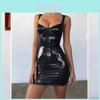 Pu Leather Bodycon Dress With Splicing Technique For Nightclub Dancing And Fashion Enthusiasts
