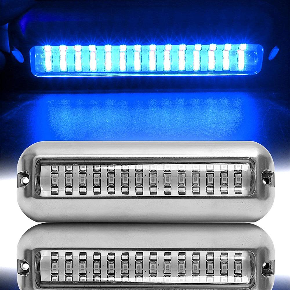 2pcs Bule 42LED Marine Boat Transom Light Stainless Steel Underwater Lamp 2000LM