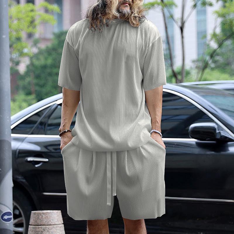 

Летний мужской комплект больших размеров, однотонный, повседневный, с коротким рукавом и шортами L светло-серый