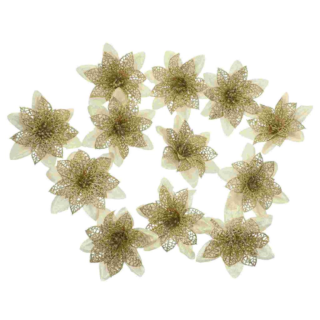 12 Pcs Christmas Flower Tree Decoration Hollow Simulated Flowers Home Hanging Onion Pink (colorful White) 12pcs Artificial