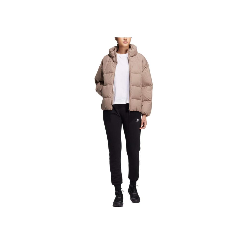 adidas Originals Classic Three Stripes Warm Puffy Down Coat Casual Outerwear Women Dark Brown HN2111