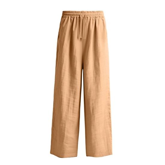 Mens Linen Wide Legs Pants Summer Solid Color Loose Casual Pants Breathable Drawstring Elastic Waist Straight Trousers with Pockets