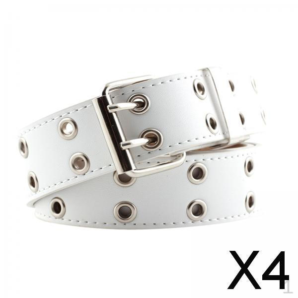 4x Women' Vintage PU Leather Double Prong Buckle Hollow Party Cosplay Goth Belt White