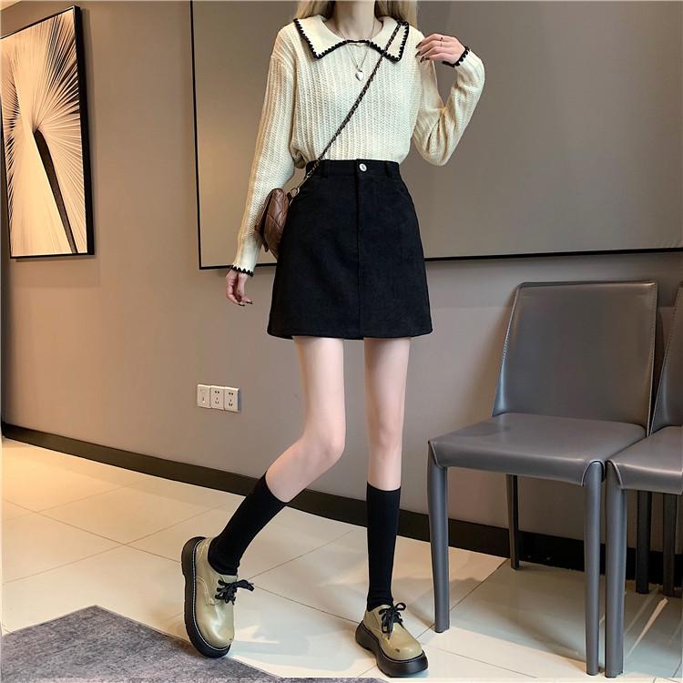 

Women s High Waist Corduroy A-Line Mini Skirt - 2024 Autumn/Winter Slimming & Age-Reducing XXL коричневий