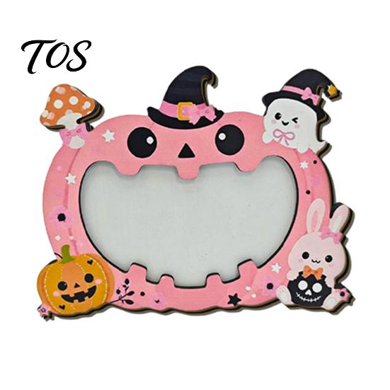 Indoor Holiday Table Decor Halloween Wooden Photo Frame, Pumpkin Ghost Cat Cutout Picture Autumn Tabletop Decoration Holder, Double-sided for