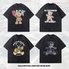 Amerikanisches High Street Schwerer Baumwoll-Halbarm-T-Shirt Oversize Bärenprint Gewaschen Retro Kurzarm-T-Shirt Herren
