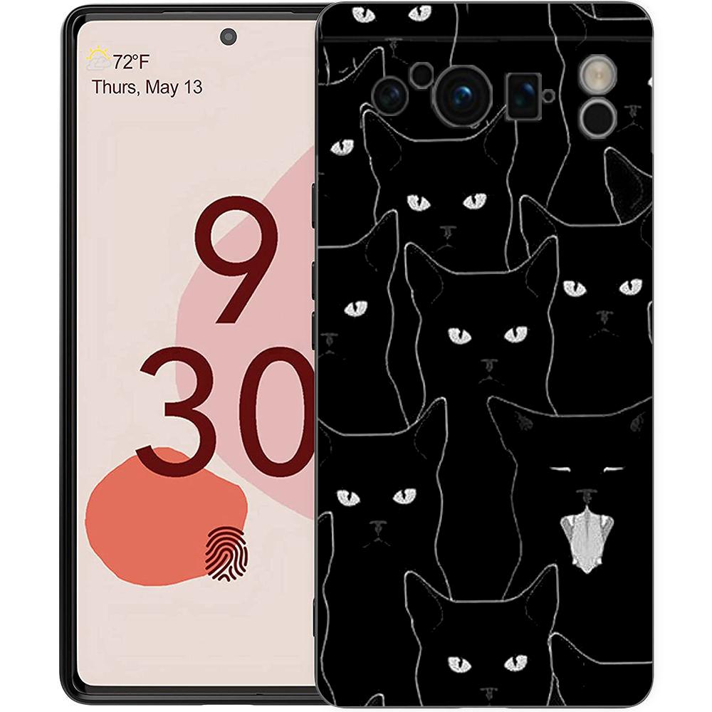 Black Cat Cartoon Cute Phone Case For Google Pixel 8 7 6 Pro 6A 7A 5G Soft Silicone Shockproof TPU Black Cover TPU Fundas