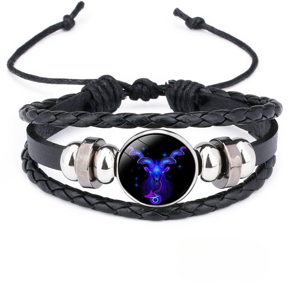 12 Constellation håndlaget lærarmbånd vevd flerlags punk tolv stjernetegn pararmbånd