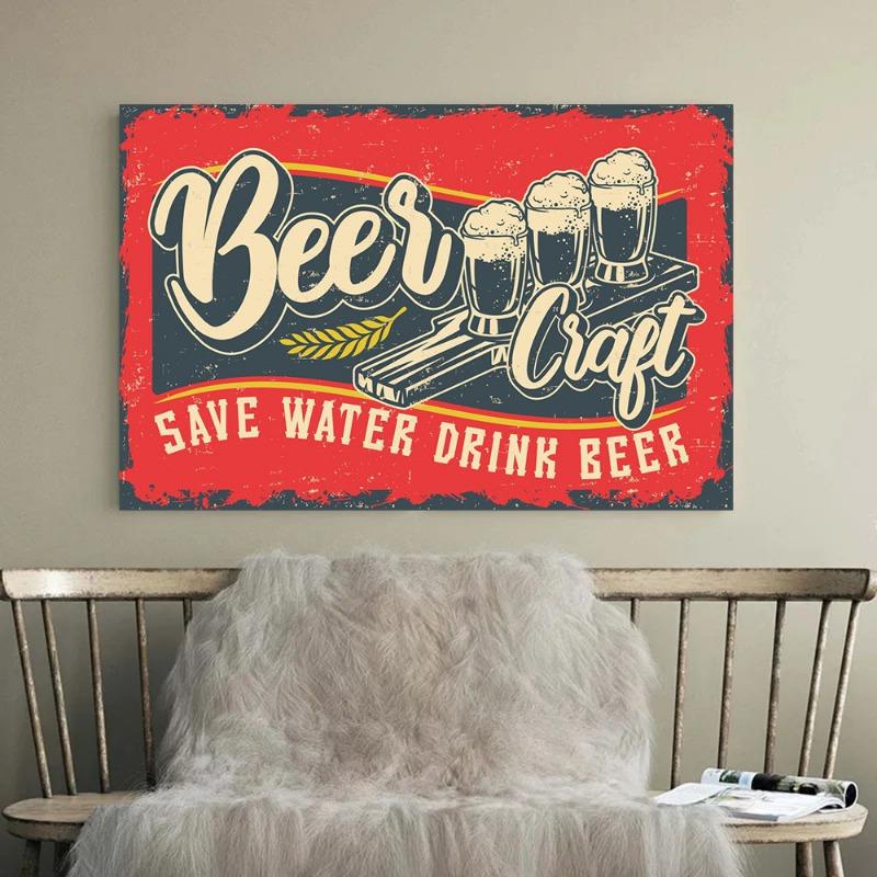 Vintage Beer Wall Art Poster Retro Beer Premium Quality Fresh Beer Best In Town Canvas Painting Retro Bar Restaurant Decor Mural