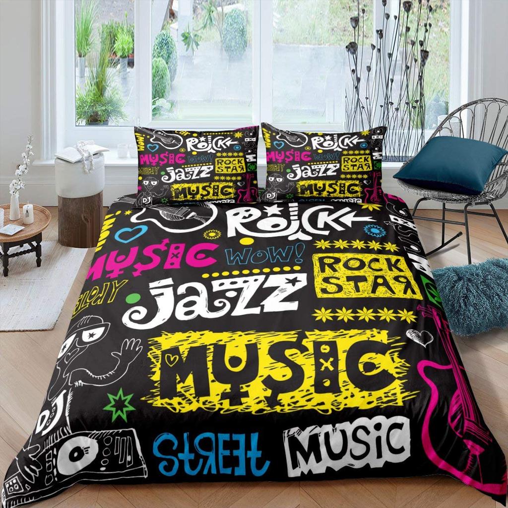 Guitar Bedding Set Punk Rock Music Duvet Cover Set For Kids Teens Boys Young Man Rotating Musical Instrument Comforter Cover