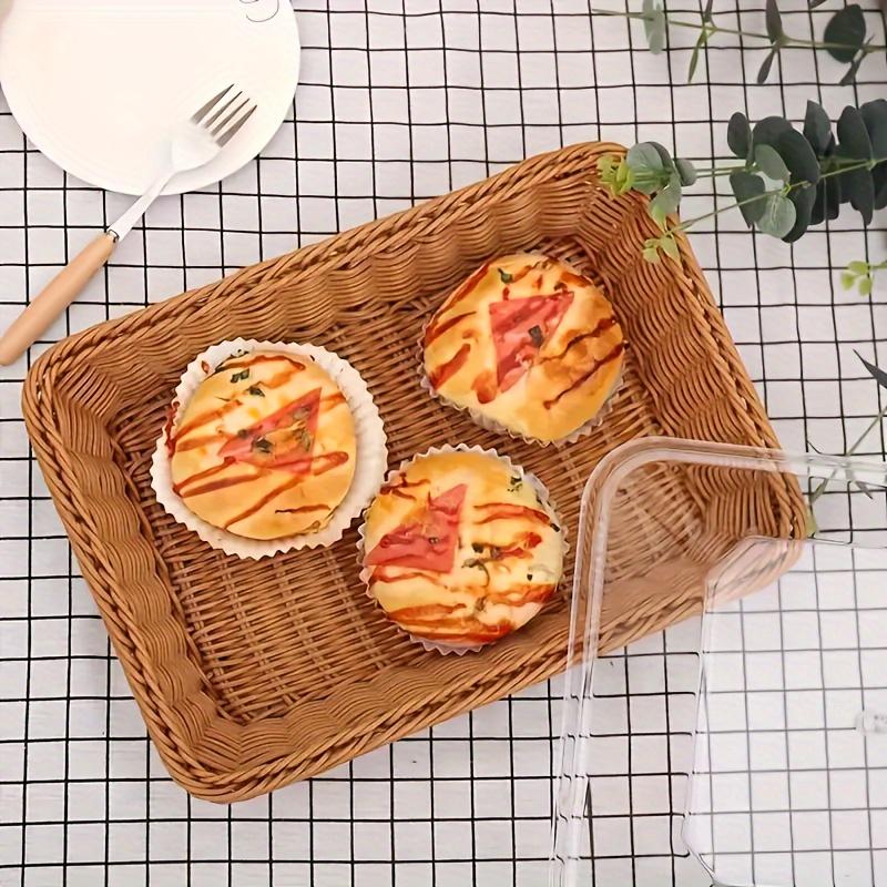 Contemporary Rattan Bread Basket with Acrylic Dome Lid, Multipurpose Wicker Serving Tray, Durable and Washable, for Desserts, Fruits, Picnics