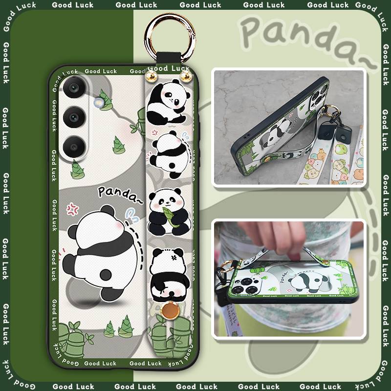 Durable Anti-knock Phone Case For Samsung Galaxy A16 5G/SM-166P/E Silicone Kickstand Panda Cute Fashion Design Lanyard
