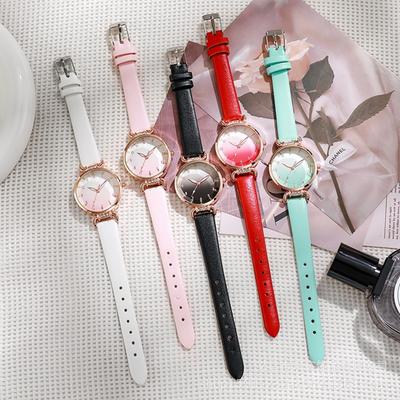 Round Dial Quartz Watch Gradient Color Leather Strap Watch New Women Wristwatches  Women Fashion