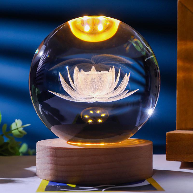 Flickering Crystal Ball Night Light with Engraved Solid Wood Base - Perfect as a Birthday Gift or Creative Graduation Ornament.