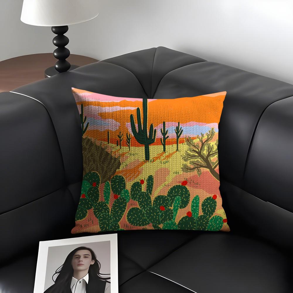 Cactus Cushion Cover Natural Linen Organic Fabric Double-Sided Printing Sofa Home Decor Gift Pillow Case