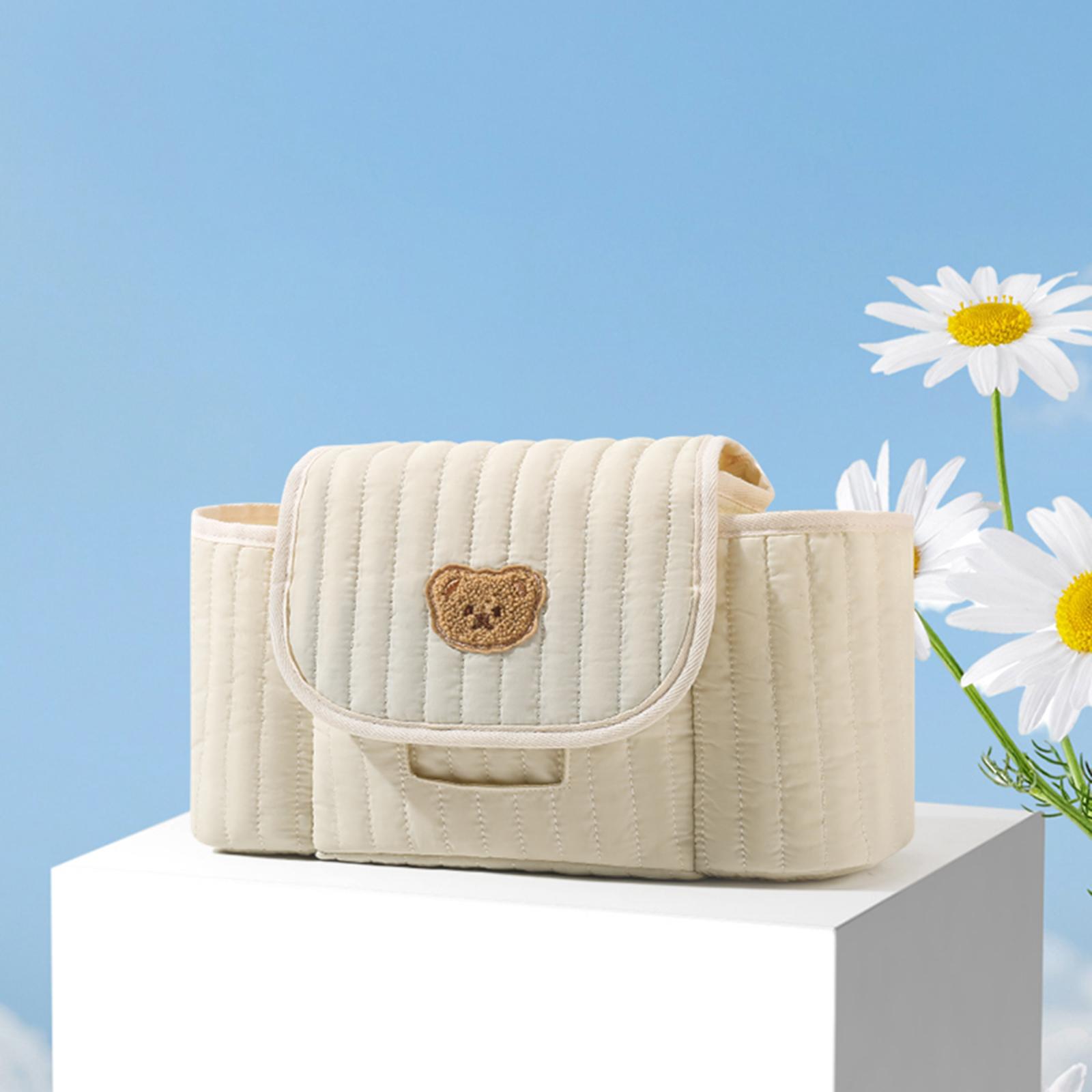 

Zipper Embroidered Bag Large Capacity Soft Padded Tote Bag Multiple Compartments Fluffy Stroller Nappy Bag Babies Accessories бежевий