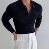 Men Spring Fall Top Turn-down Collar Buttons Stripe Texture Knitted Long Sleeves Solid