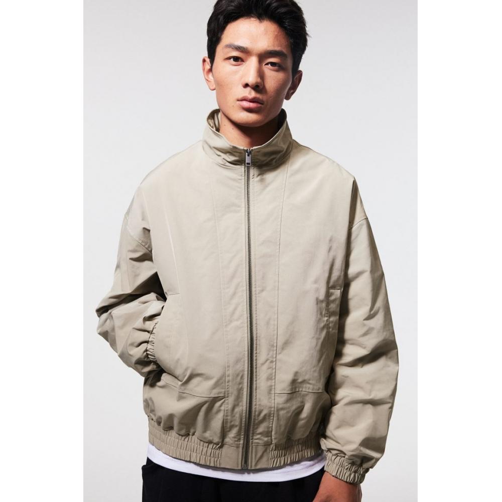 H M Funnel Neck Jacket Loose Fit kHaki Beige