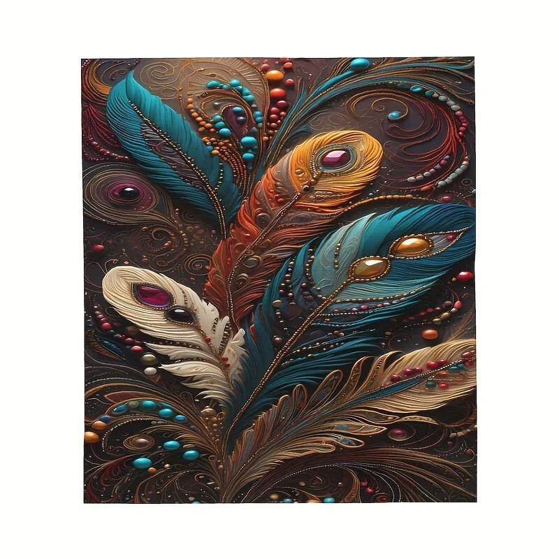 Peacock Feather,Blue Eye And Golden Feather Pattern Printed Flannel Blanket,Suitable For Bedroom,Dormitory,Car,Outdoor,Sofa,Gift