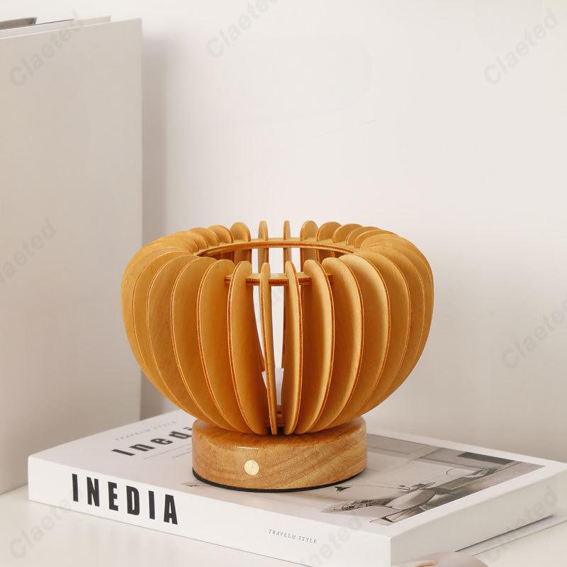 Retro and Minimalist LED Pumpkin Night Light Wooden Homestay Study Room Bedroom Charging Touch Atmosphere Night Light