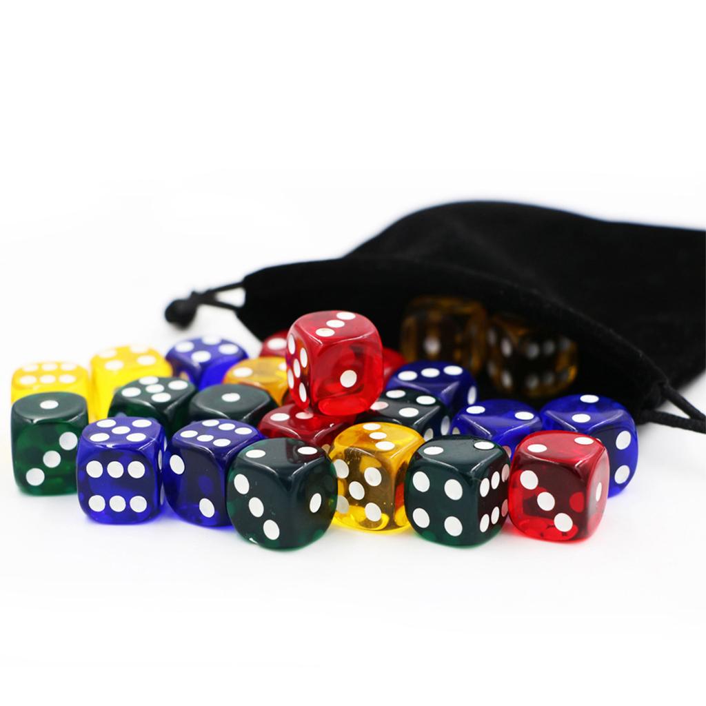 24PCS Rounded Dice Set Translucent Acrylic 6 Sided Dices for Board Games Classroom Activities 4 Colors 16mm 0.63in
