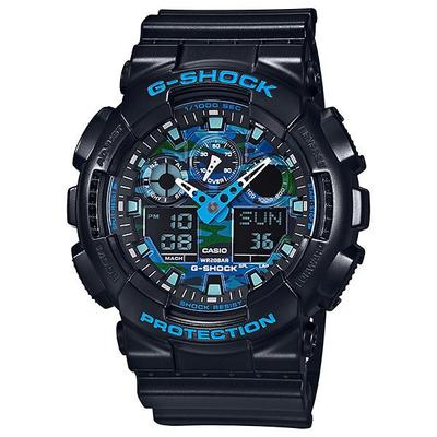 Мужские часы G-SHOCK GA-100CB-1AJF [COOL BLUE] Круглые черные смоляные цифровые аналоговые
