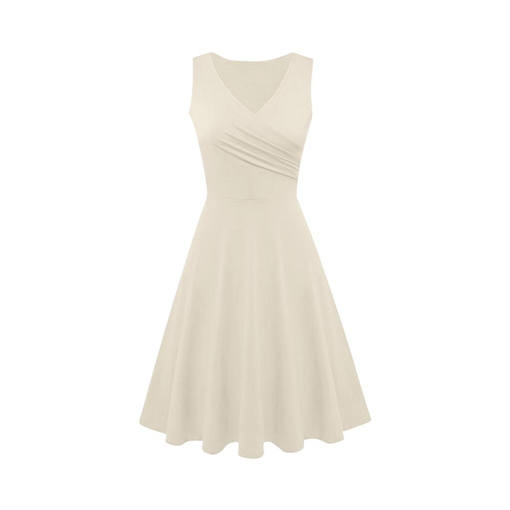 Γυναικείο καλοκαιρινό, κομψό, μεσαίου μήκους φόρεμα αμάνικο με λαιμόκοψη