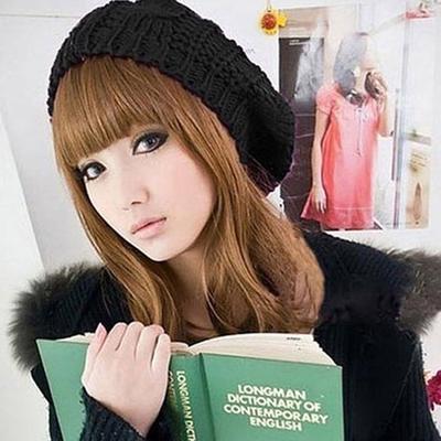 Women's Beret Braided Baggy Wool Knitted Warm Winter Beanie Hat Ski Cap Korean Girl Twisted Hemp Flower Beret