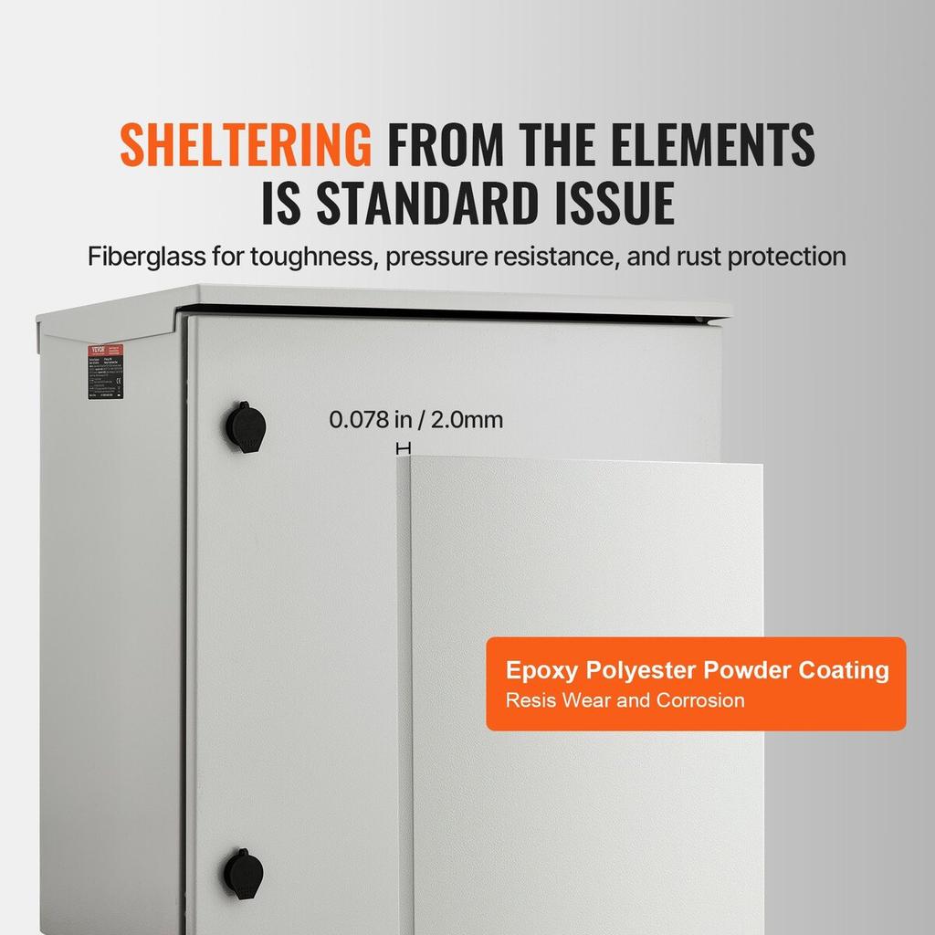 Electrical Enclosure, 24\'\' x 24\'\' x 12\'\', UL Certified NEMA 4 Outdoor Enclosure, IP65 Waterproof & Dustproof Cold-Rolled Carbon Steel Hinged