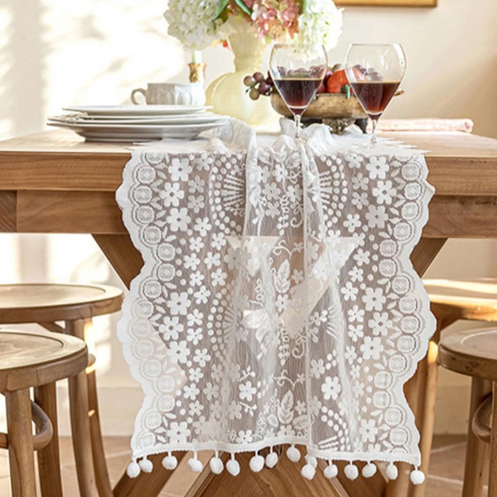 Vintage Spitzentischdecke Französisch Romantisch Weiß Tischläufer Zuhause Restaurant Festival Esstisch Hochzeitsfeier Dekoration