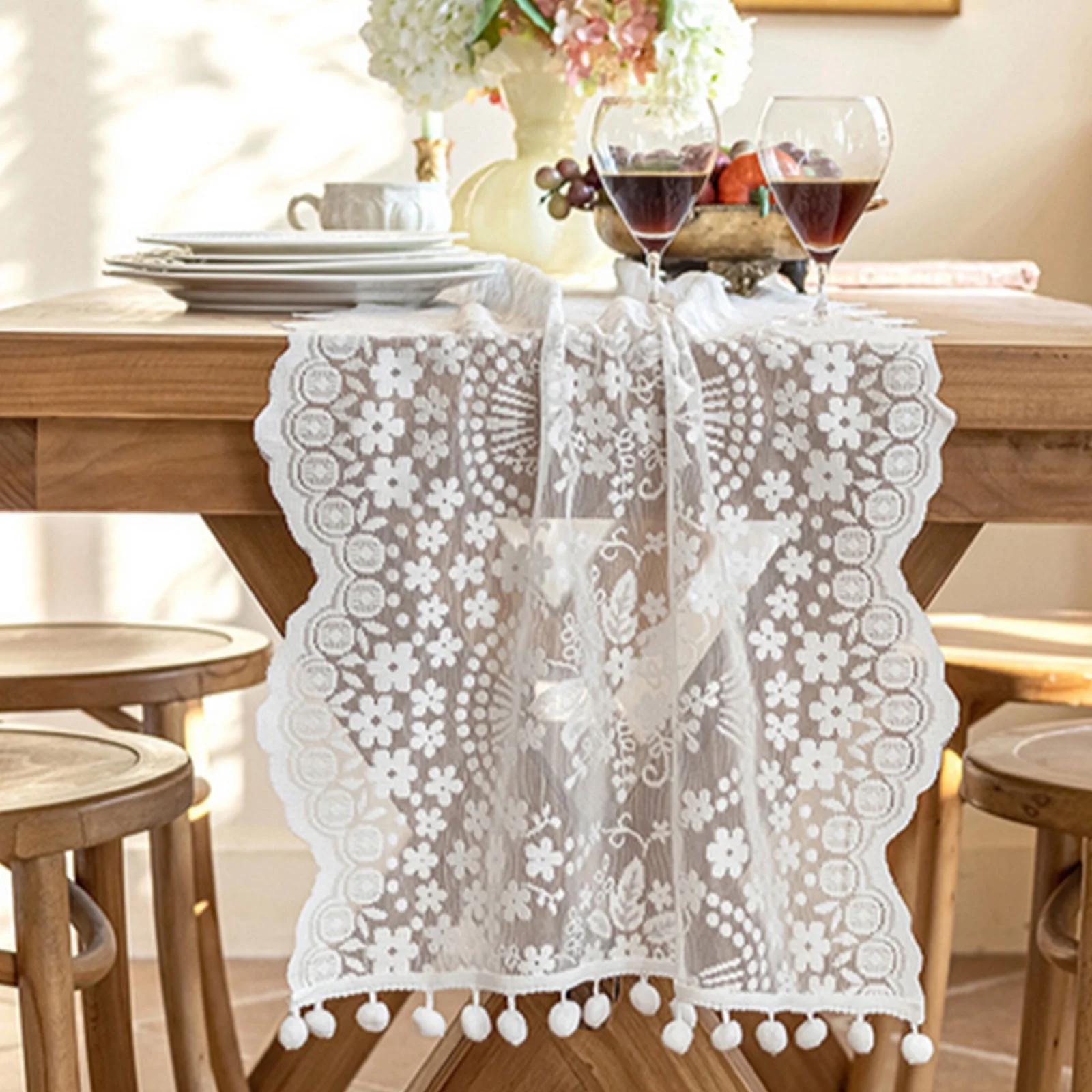 

Винтажная кружевная скатерть Французский романтический белый столовый раннер Дом Ресторан Фестиваль Обеденный стол Свадебная вечеринка Украшение 40X140cm