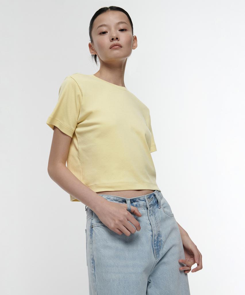 MUSINSA STANDARD WOMAN Women'S Crew Neck Crop T-Shirt [Light Yellow]