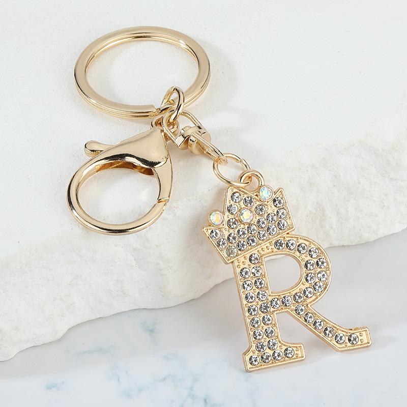 Unique Crown Crystal Rhinestones A-Z Letters Pendant Keychains For Men Women 26 Alphabet Car Key Ring Name Jewelry Keyrings Gift