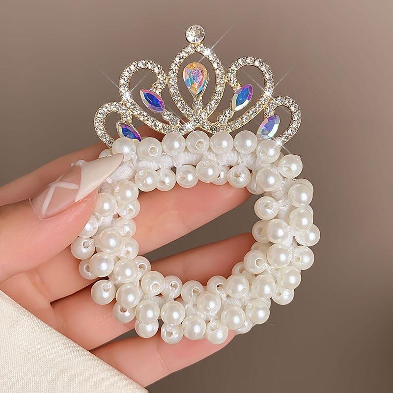 Sweet and Romantic Style Children's Updo Head Ponytail Princess Crown Headpiece Imitation Pearl Fashion Exquisite Headband