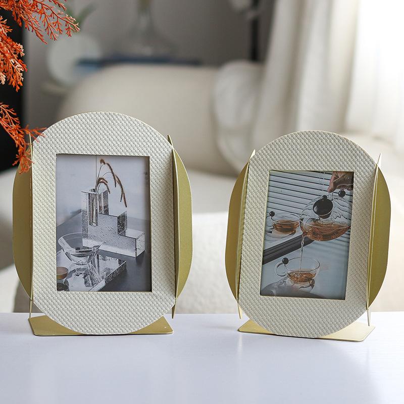 Light Luxury Interwoven Leather Photo Frame Model Room Hotel Bedroom B&B Creative Home Bedside Table Photo Frame Soft Decoration