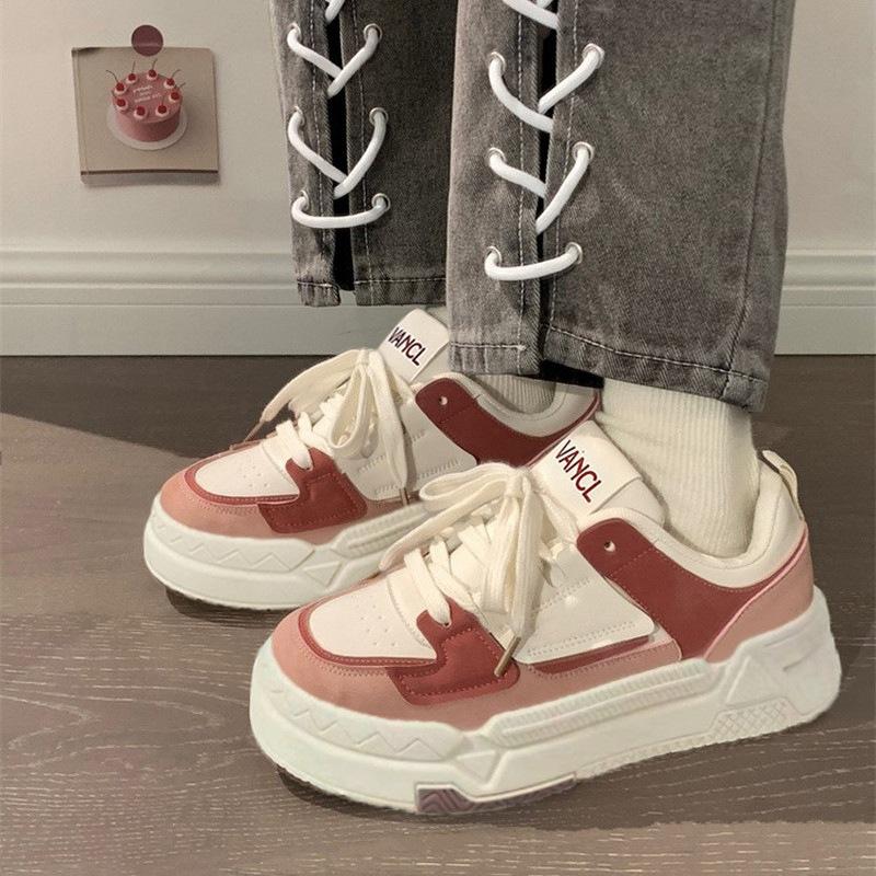 

Fashion Thick soled white shoes for women s autumn spring casual sports shoes new versatile simple comfortable daily board shoes 35 розовый