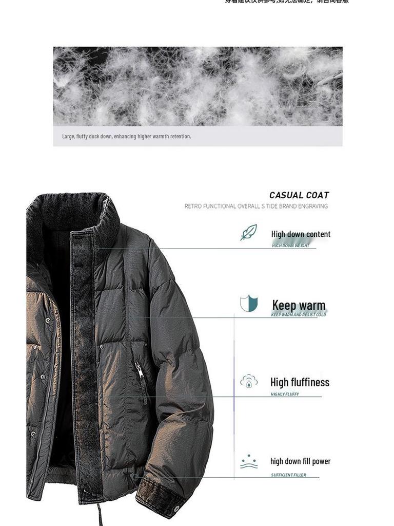 LEE Collaboration Men's Winter Denim Patchwork Down Jacket, 90% Down.