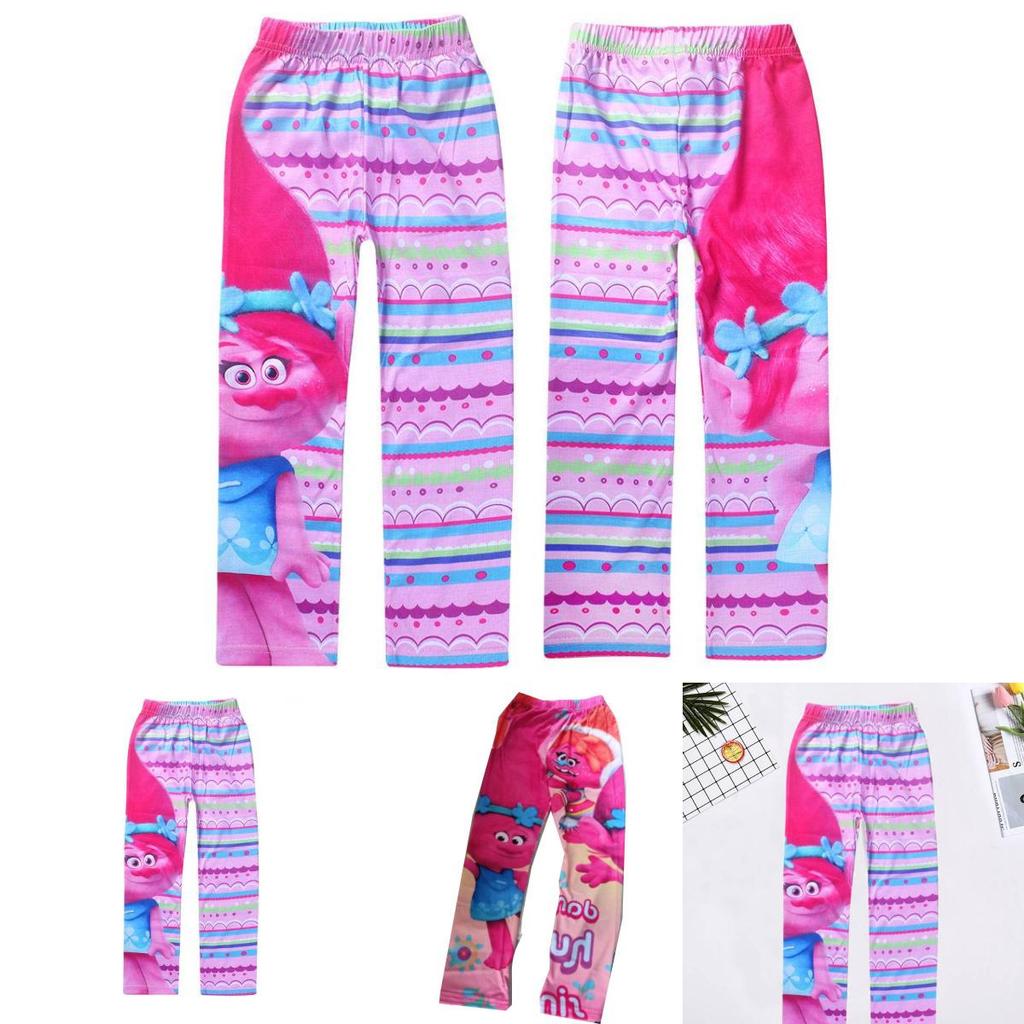 Trolls Girls Cartoon Print Long Pants With Polyester Fabric For Daily Playwear