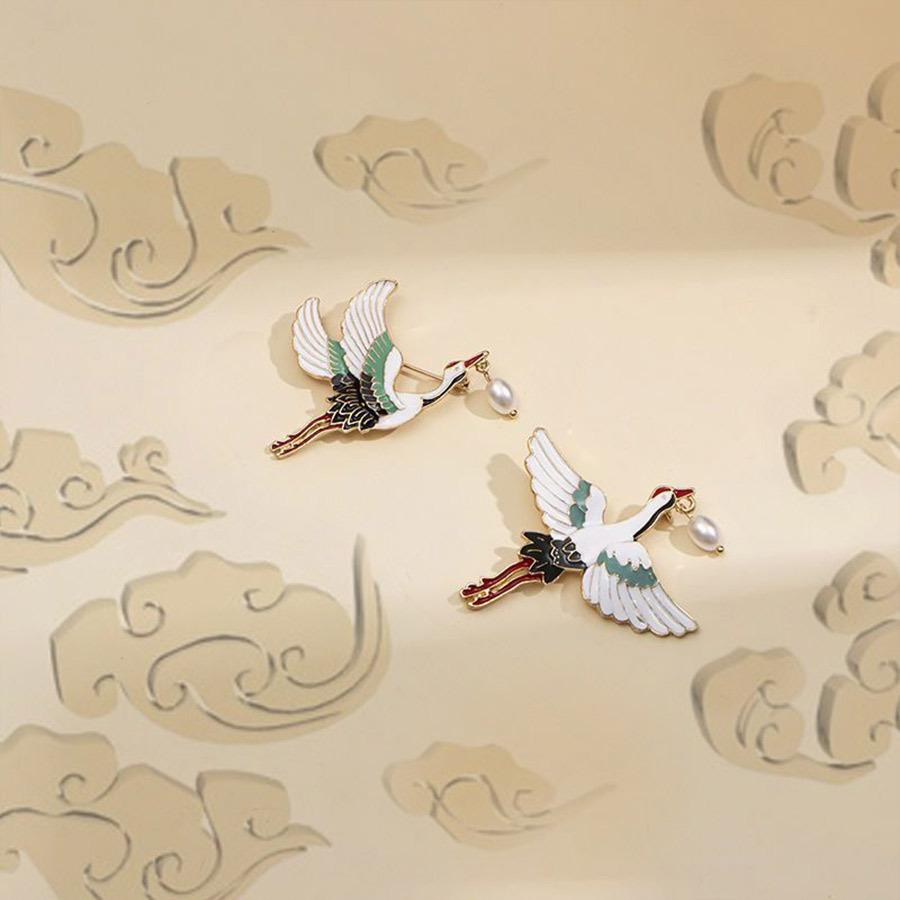 Retro Kranich Brosche Ins Trend Kreativ Antikes Metallabzeichen Chinesischer Stil Fliegender Kranich Pin Tasche Kleidung Dekoration