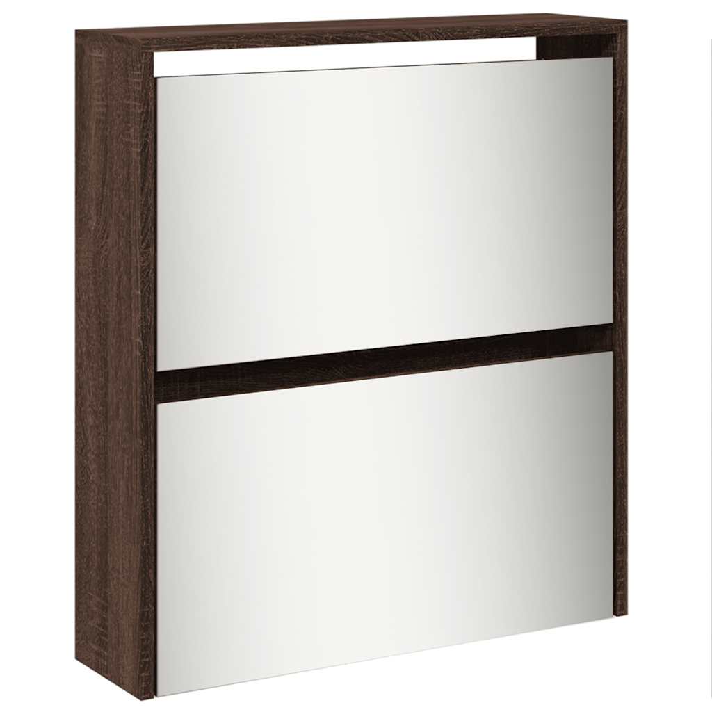 Shoe Cabinet with Mirror 5 Flip Down Compartments Brown Oak Finish 63 x 17 x 169.5 cm