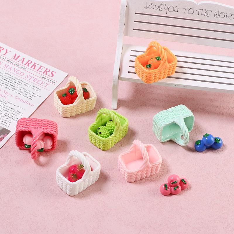 Agrafă de păr din rășină cu desene animate multicolore 3D și cataramă pentru pantofi cu design de coș cu fructe