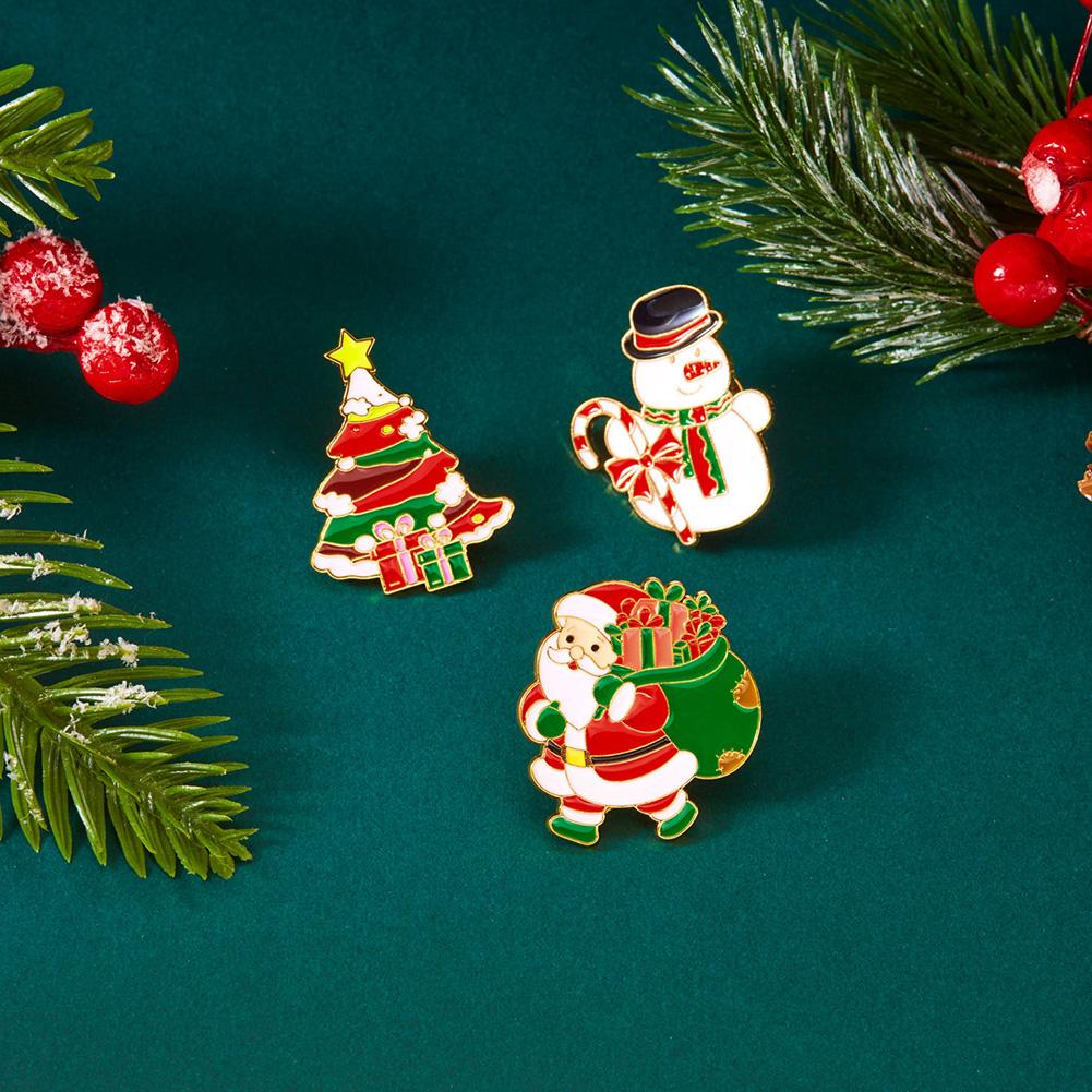 3pcs/set Halloween Christmas Snowman Brooch Santa Claus Bell Elk Oil-Dripping Corsages Enamel Pins Jewelry Accessories Gift